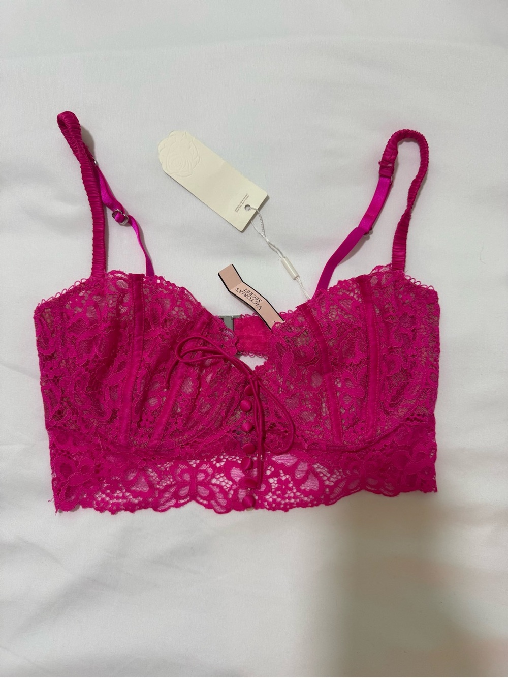 For Love & Lemons Butterfly Lace Bra Bright Pink 36B NWT